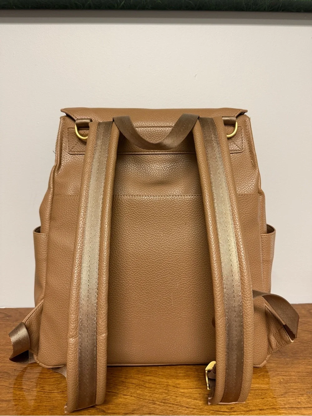 Freshly Picked Tan Pebbled Leather Backpack with Gold Hardware